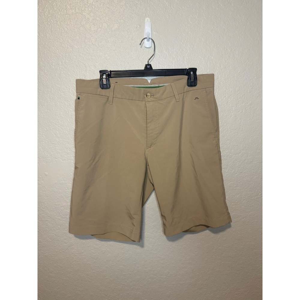 J.Lindeberg Mens Golf Shorts 32 Tan Flat Front Tech Lightweight